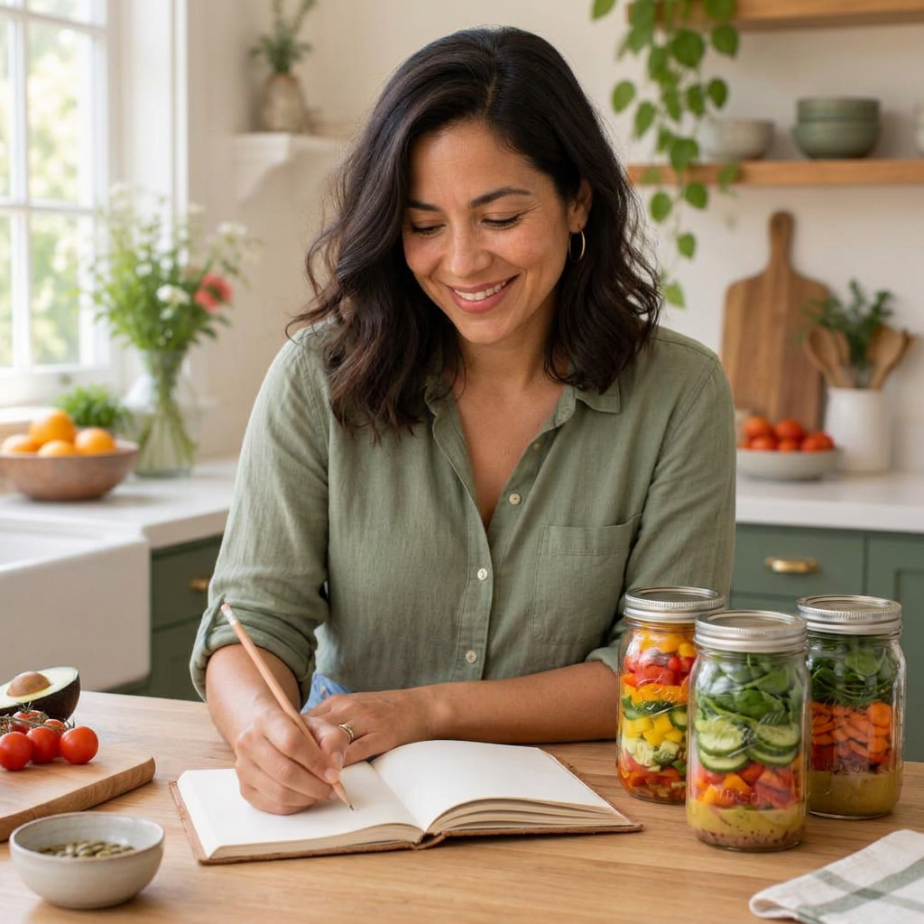 Valentina preparando sus recetas de ensaladas